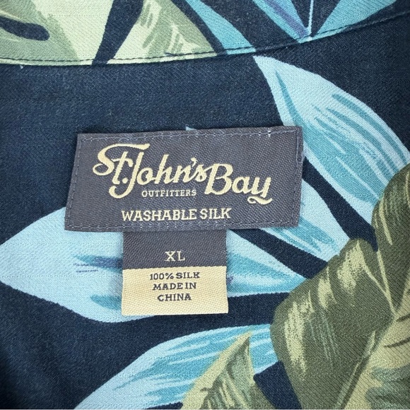 St Johns Bay Shirt Mens XL Blue/Green  Silk Hawaiian Floral Button Up‎ Casual - Picture 7 of 12